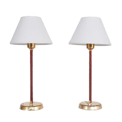 #1268 Pair of Table Lamps in Brass and Wood, Year Appr. 1950