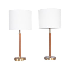 #790 Pair of Table Lamps in Brass and Leather, Year Appr. 1960