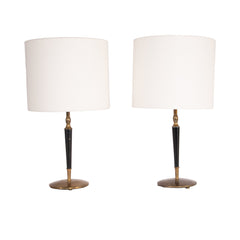 #1340 Pair of Table Lamps in Brass and Wood by Harald Notini