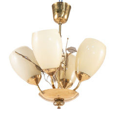 #1400 Chandelier in Brass and Glass by V. Soini Oy