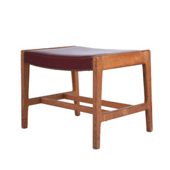 #1450 Oak Stool With Red Leather