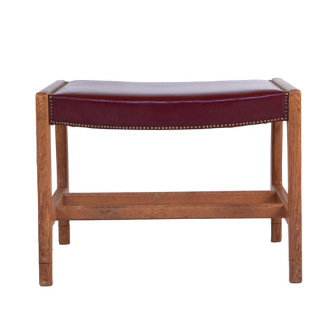 #1450 Oak Stool With Red Leather