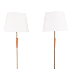 #1547 Pair of Floor Lamps in Brass and Wood