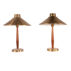 #1551 Pair of Table Lamps in Brass and Wood by Hans Bergstrom