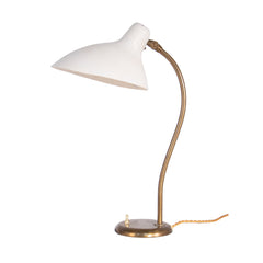 #318 Desk Lamp in Brass and White Metal Shade by Harald Notini