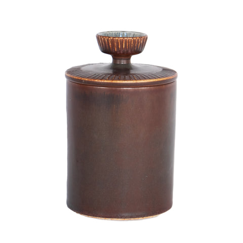 #584 Stoneware Jar with Lid by Hertha Bangtson