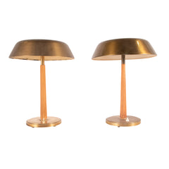 #61 Pair of Table Lamps in Brass and Wood by Harald Notini