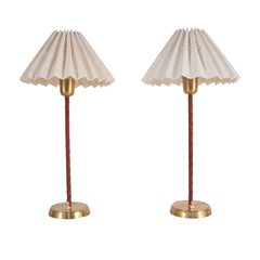 #643 Pair of Table Lamps in Leather and Brass