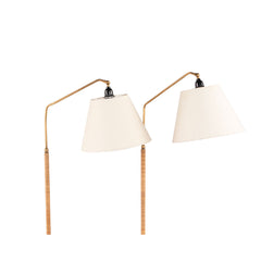 #679 Pair of Floor Lamps Wrapped in Cane with Marble Base