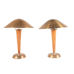 #89 Pair of Table Lamps in Brass and Wood by Harald Notini