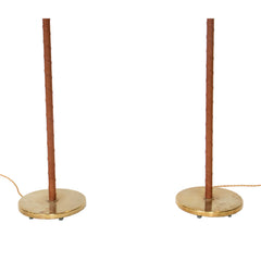 #1195 Pair of Floor lamps in Brass and leather