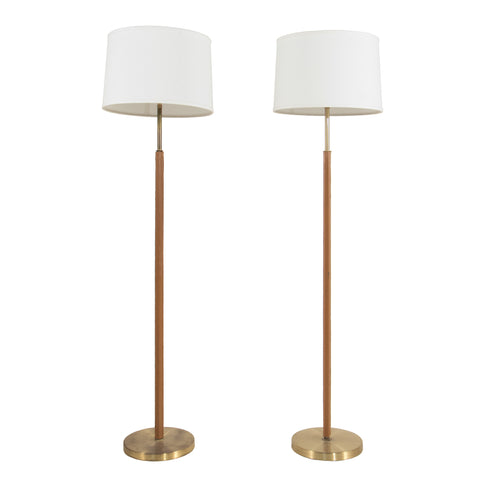 #759 Pair of Floor Lamps in Brass and Leather