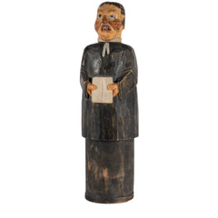 #971 Wood Sculpture in the Shape of a Priest with a Bottle inside